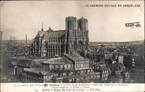 Ak Reims Marne, Kathedrale, Stadt, Doppeldecker