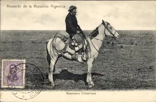 Ak Buenos Aires Argentinien, Gaucho auf Pferd, Baqueano Enteriano