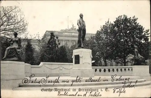 Ak Strasbourg Straßburg Elsass Bas Rhin, Goethe Denkmal