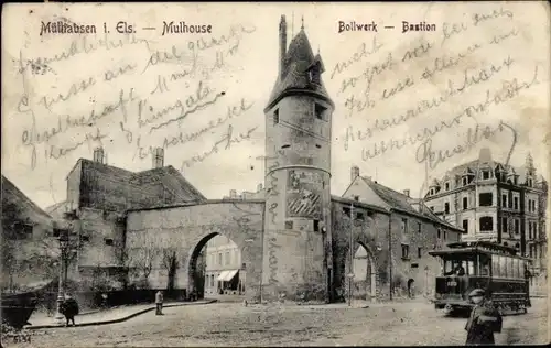 Ak Mulhouse Mülhausen Elsass Haut Rhin, Bollwerk, Straßenbahn
