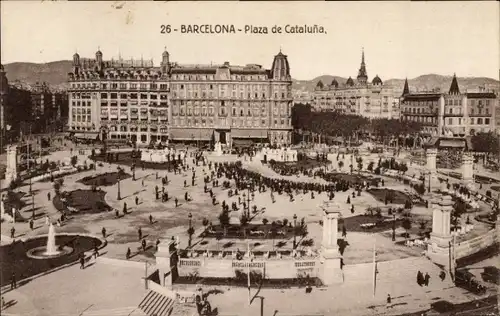 Ak Barcelona Katalonien Spanien, Plaza de Cataluna