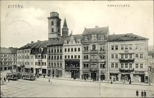 Ak Zittau in Sachsen, Marktplatz, Geschäfte