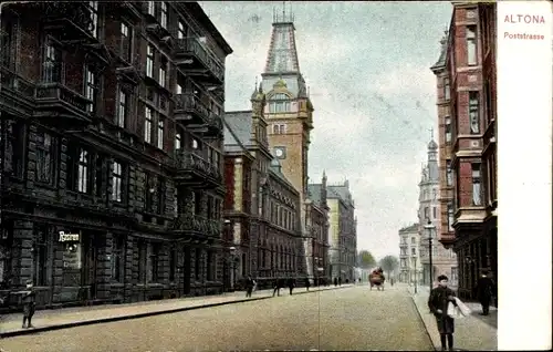 Ak Hamburg Altona, Blick in die Poststraße, Zeitungsjunge, Turm, Barbier