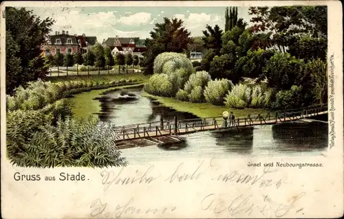 Litho Stade in Niedersachsen, Insel und Neubourgstraße, Brücke