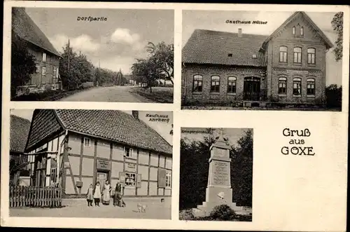 Ak Göxe Barsinghausen am Deister, Gasthaus Müller, Kaufhaus Ahrberg, Kriegerdenkmal