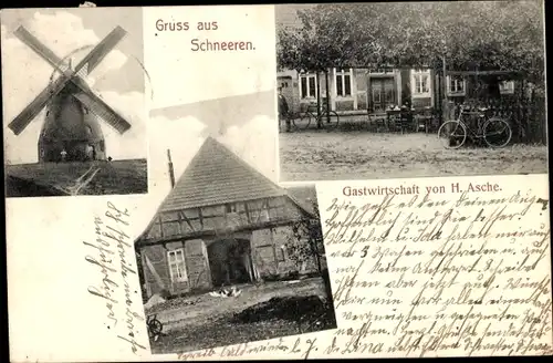 Ak Schneeren Neustadt am Rübenberge, Gasthof von H. Asche, Windmühle