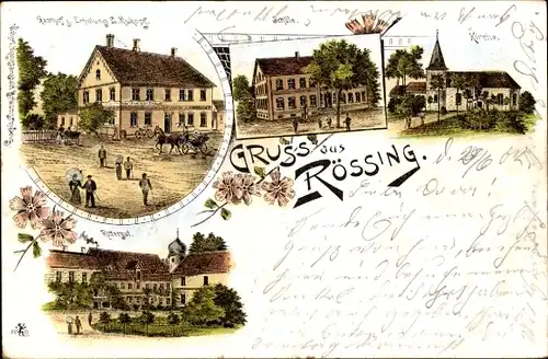 Litho Rössing Nordstemmen in Niedersachsen, Gasthof zur Erholung, Kirche, Rittergut