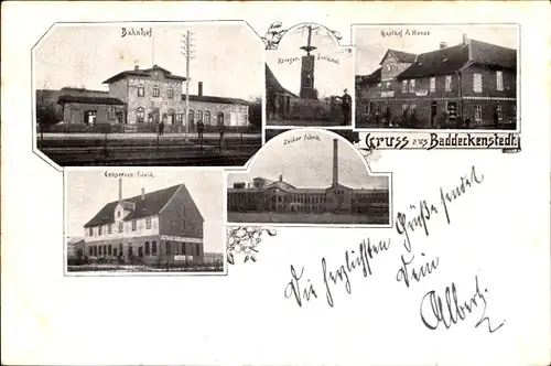 Ak Baddeckenstedt, Bahnhof, Konservenfabrik, Zuckerfabrik, Gasthof, Kriegerdenkmal