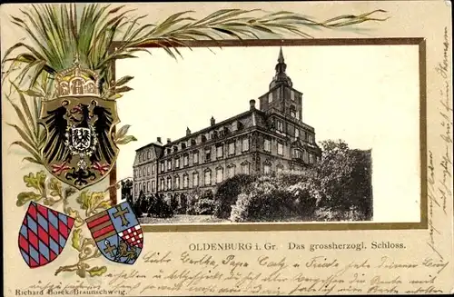Präge Wappen Passepartout Ak Oldenburg in Oldenburg, Großherzogliches Schloss