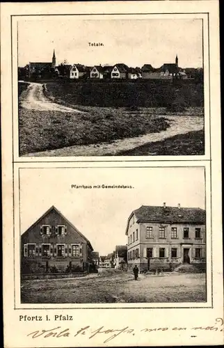 Ak Pfortz Maximiliansau Wörth am Rhein, Totalansicht, Pfarrhaus, Gemeindehaus