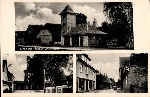 Ak Lindhorst im Kreis Schaumburg, Straßenpartie, Bahnhof, Turm