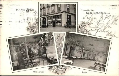 Ak Hannover in Niedersachsen, Neustädter Gesellschaftshaus, Saal, Restaurant