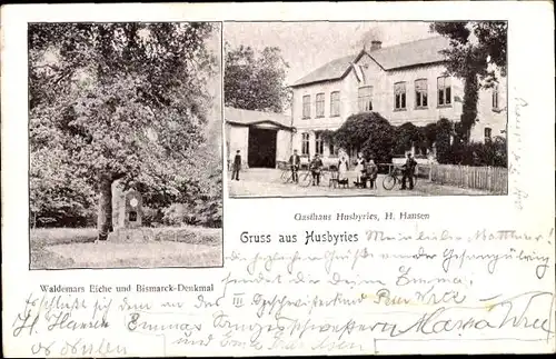 Ak Husbyries Husby Schleswig Holstein, Gasthaus H. Hansen, Waldemars Eiche, Denkmal