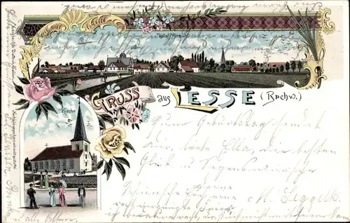 Litho Lesse Salzgitter in Niedersachsen, Gesamtansicht, Kirche