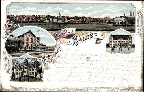 Litho Salder Salzgitter in Niedersachsen, Bahnhof, Schloss, Gesamtansicht
