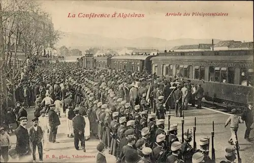 Ak Algeciras Andalusien, Konferenz, Bahnhof, Ankunft der Bevollmächtigten