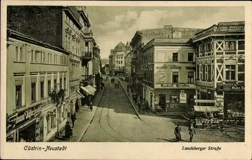 Ak Kostrzyn nad Odrą Cüstrin Küstrin Ostbrandenburg, Neustadt, Landsberger Straße, Geschäfte