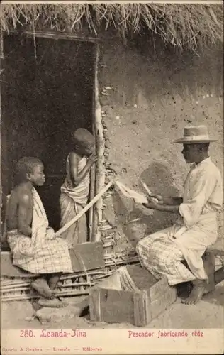 Ak Luanda Loanda Angola, Fischer stellt Netze her