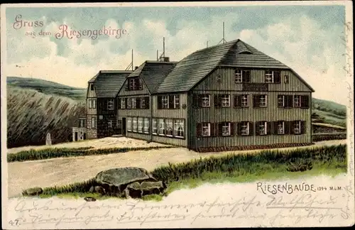 Litho Pec pod Sněžkou Petzer Riesengebirge Region Königsgrätz, Riesenbaude, Bouda v Obřím Dole