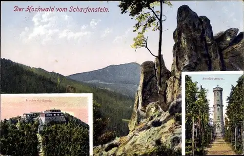 Ak Oybin in der Oberlausitz, Scharfenstein, Zittauer Gebirge, Hochwald Baude, Aussichtsturm