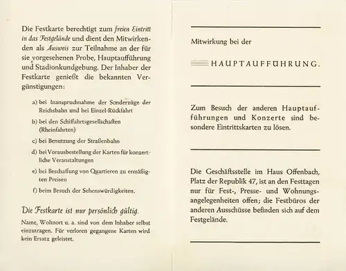 Klapp Festkarte Frankfurt am Main, XI. Deutsches Sängerbundesfest 1932