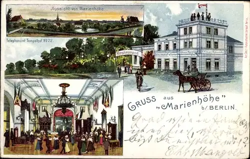 Litho Berlin Tempelhof, Gasthaus Marienhöhe, Inh. P. Krause, Ballsaal