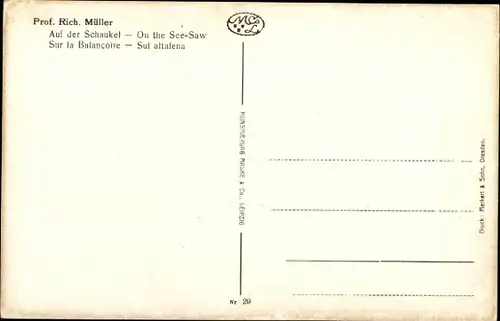 Künstler Ak Müller, Richard, Auf der Schaukel, Frauenakt, Tanzbär