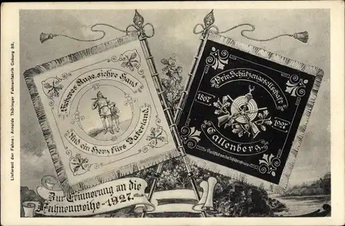 Ak Callenberg in Sachsen, Fahneweihe 1927, Schützengesellschaft, Sicheres Auge, sichere Hand...