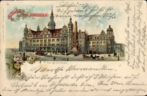 Litho Dresden, Königliches Schloss, Kriegerdenkmal