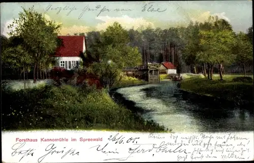 Ak Kannomühle Alt Zauche Wußwerk am Spreewald, Forsthaus, Fluss