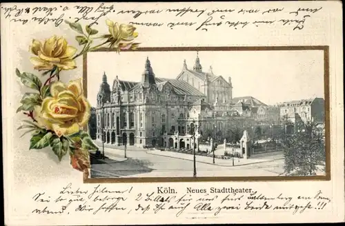 Präge Ak Köln am Rhein, Neues Stadttheater, Rosen
