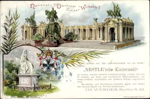 Litho Berlin, Nationaldenkmal Kaiser-Wilhelm I., Reklame Nestle'sche Kindermehl