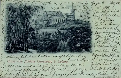 Mondschein Litho Beiersdorf Coburg in Oberfranken, Schloss Callenberg