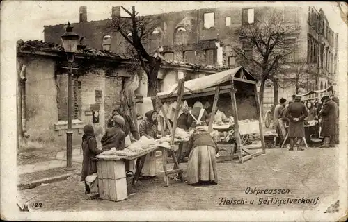 Ak Ostpreußen, Markt, Fleisch und Geflügelverkauf, Ostpreußenhilfe