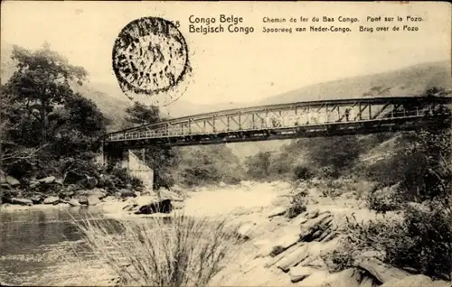 Ganzsachen Ak Belgisch-Kongo DR Kongo Zaire, Bas-Kongo-Eisenbahn, Brücke über den Pozo