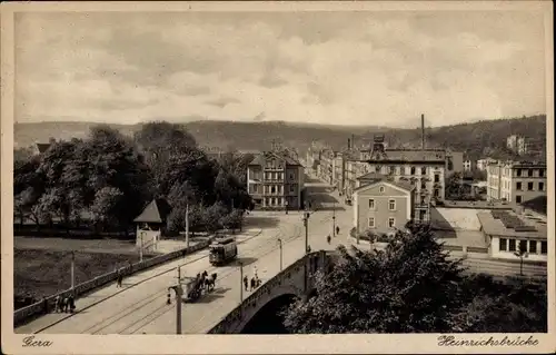 Ak Gera in Thüringen, Heinrichsbrücke, Straßenbahn