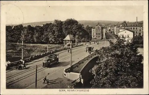 Ak Gera in Thüringen, Heinrichsbrücke, Straßenbahn