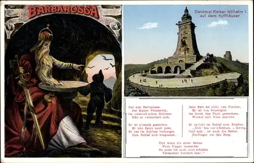 Ak Steinthaleben Kyffhäuserland in Thüringen, Kyffhäuser, Kaiser Wilhelm Denkmal, Barbarossa