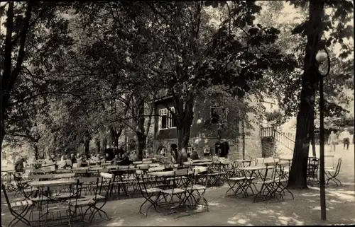 Ak Steinthaleben Kyffhäuserland in Thüringen, HOG Barbarossahöhle, Gartenlokal