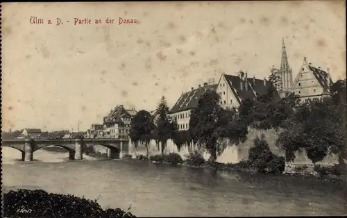 Ak Ulm an der Donau, Donaupartie, Teilansicht, Brücke