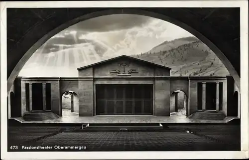 Ak Oberammergau in Oberbayern, Passionstheater, Größte Freilichtbühne der Welt