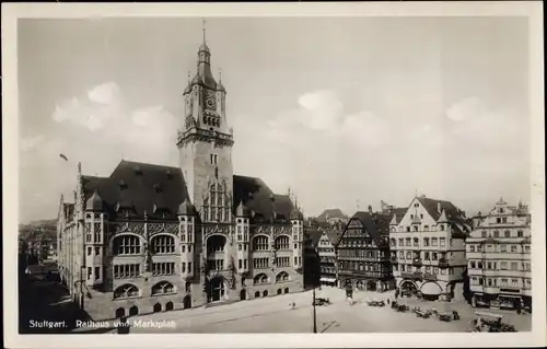 Ak Stuttgart in Württemberg, Rathaus, Marktplatz