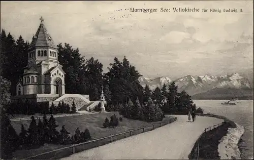Ak Berg am Starnberger See in Oberbayern, Votivkirche, König Ludwig II.