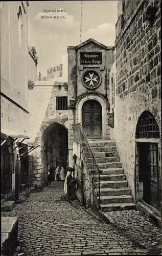 Ak Jerusalem Israel, Johanniter Station, Freitreppe, Gasse