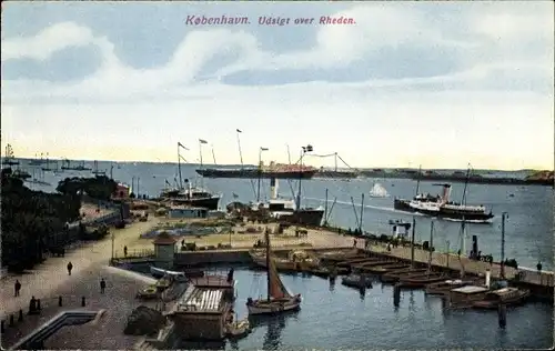 Ak København Kopenhagen Dänemark, Udsigt over Rheden, Boote am Wasser