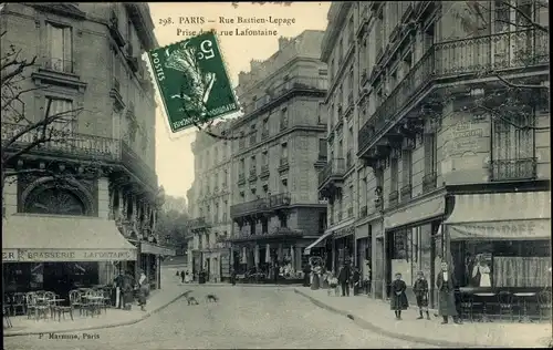 Ak Paris XVI Passy, Rue Bastien-Lepage, aufgenommen von der Rue Lafontaine