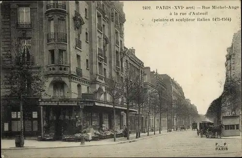 Ak Paris XVI Passy, Rue Michel Ange in der Rue d'Auteuil