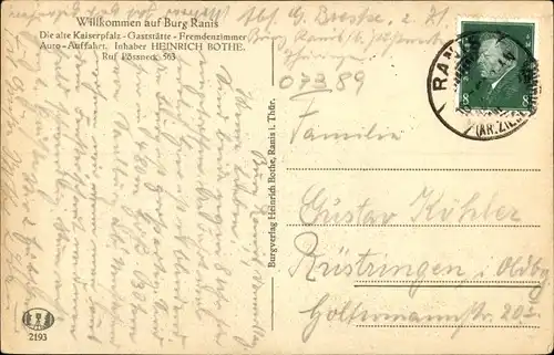 Ak Ranis in Thüringen, Burg und Stadt
