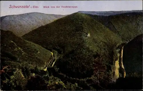 Ak Bad Blankenburg in Thüringen, Schwarzatal, Blick von der Teufelstreppe