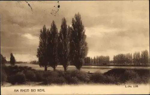 Ak Kehl, Rheinpartie, Bäume, Ufer